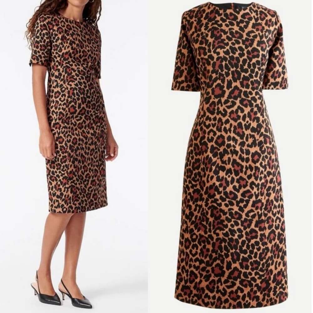 J. Crew Leopard-Print Midi Dress in Brown, Black and Red